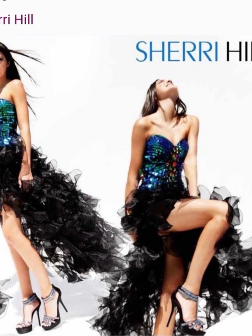 Sherri Hill Iridescent Sequin High-Low Prom Dress Bold Crystal Bodice size 10